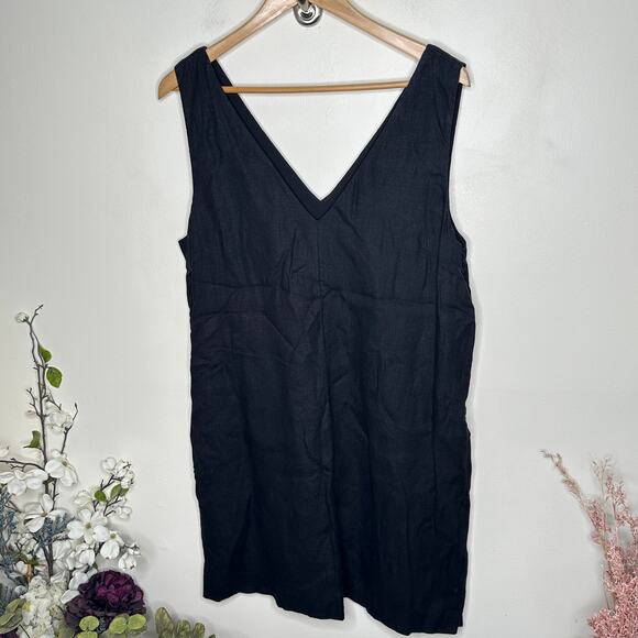 J. CREW Maxine V-Neck Shift Dress Linen Black Sz L {Q26} - Picture 4 of 8